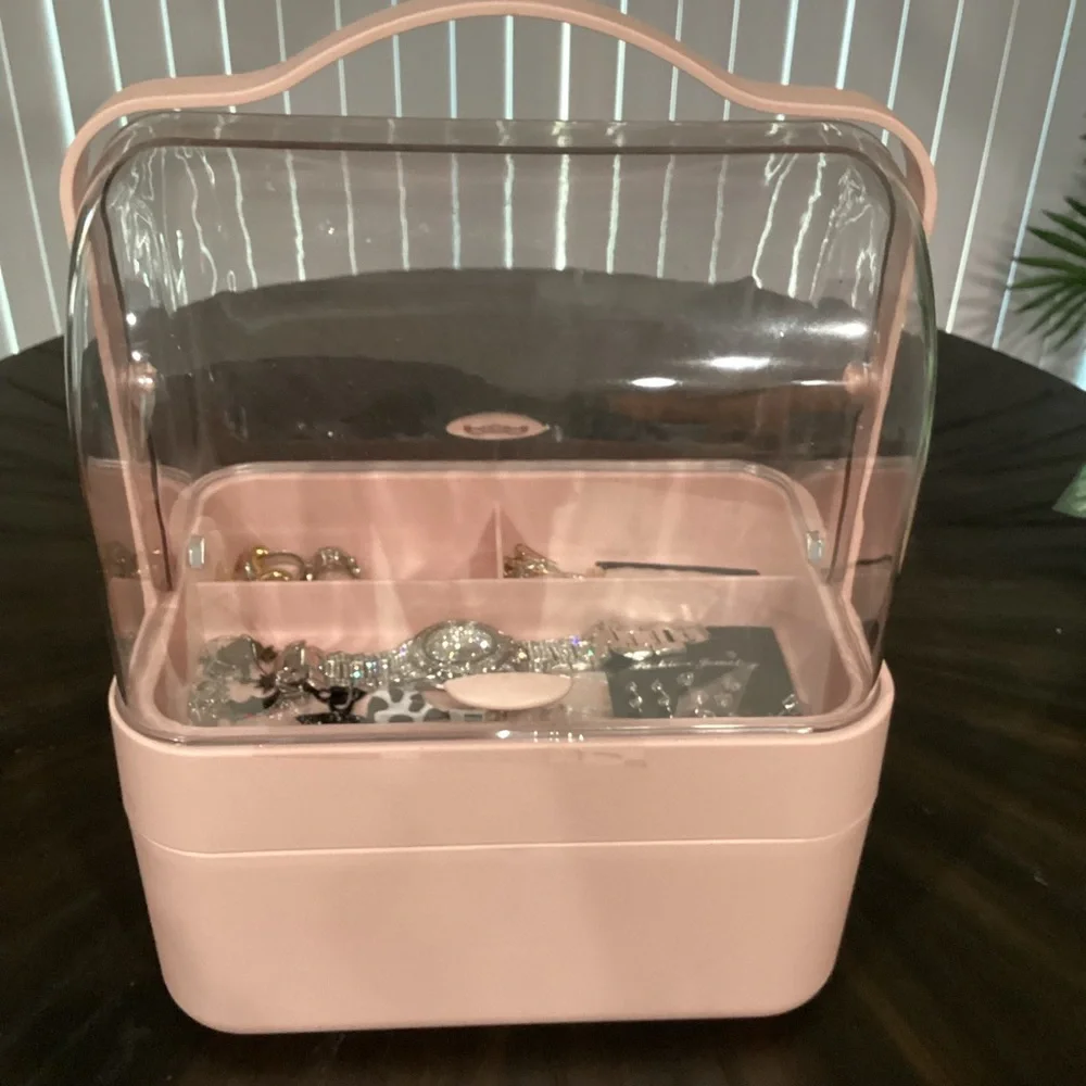 JEWLERY ORGANIZER*******Elegant Pink Jewelry Organizer with Clear Lid